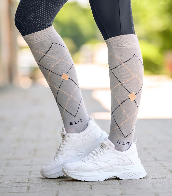 ELT ARGYLE Ridestrømper. Chrome Grey/Peach