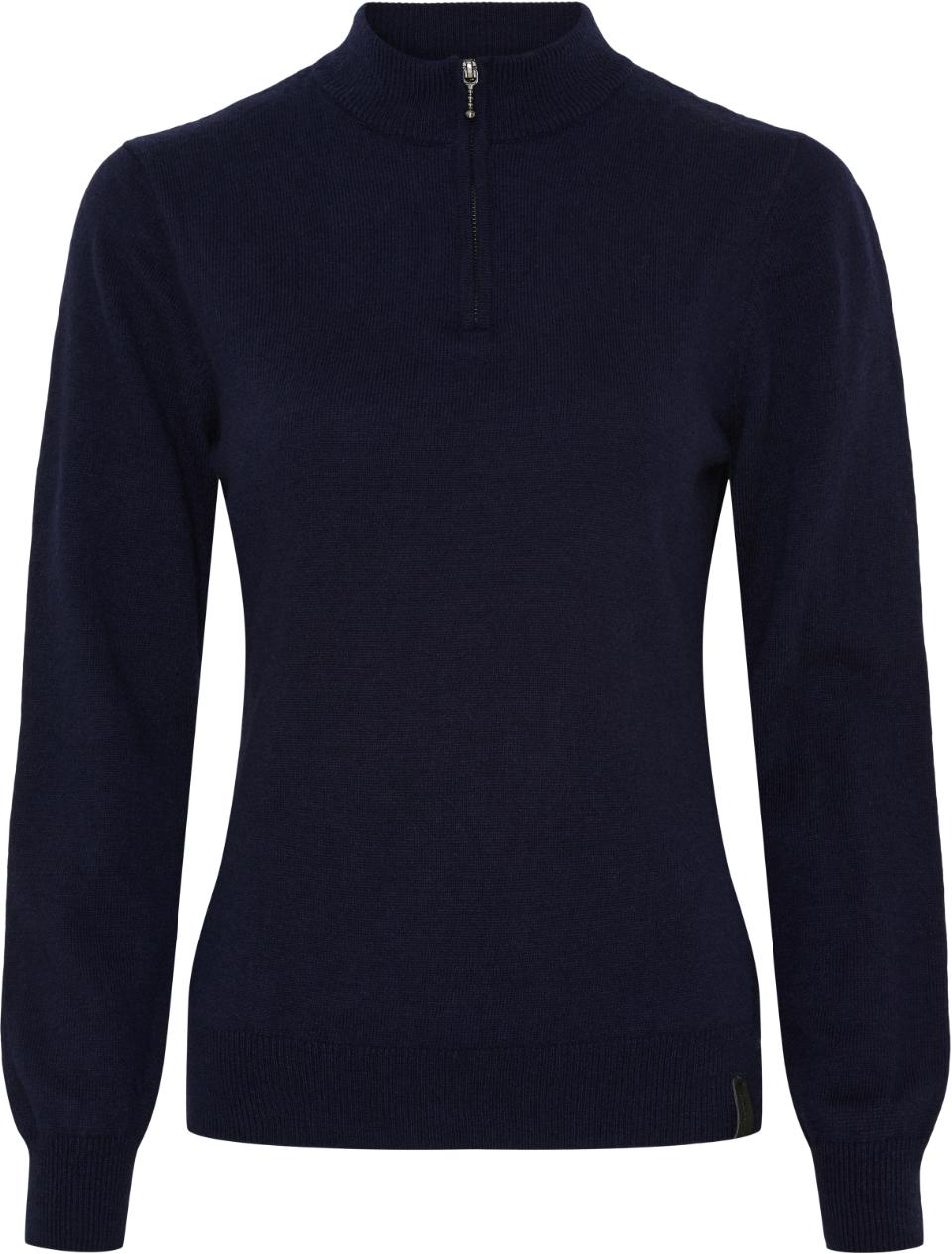 CATAGO VICTORIA Strikket ridebluse med halv lynlås. Navy