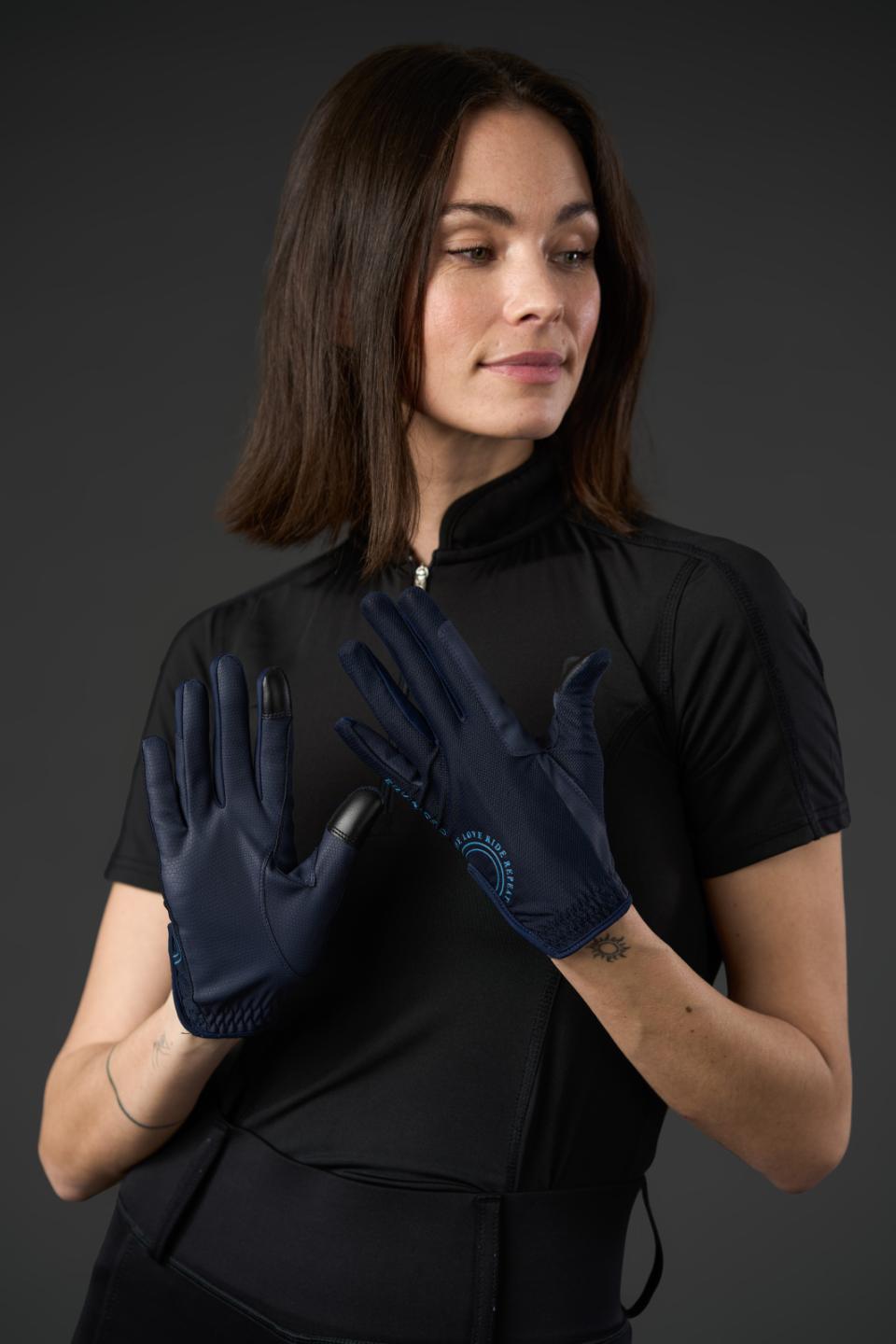 EQUIPAGE TERINA Sommerridehandsker med mesh. Navy